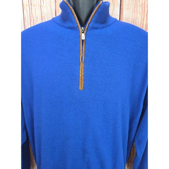 Orvis Mens Medium Blue Quarter-Zip Sweater - Picture 3 of 8